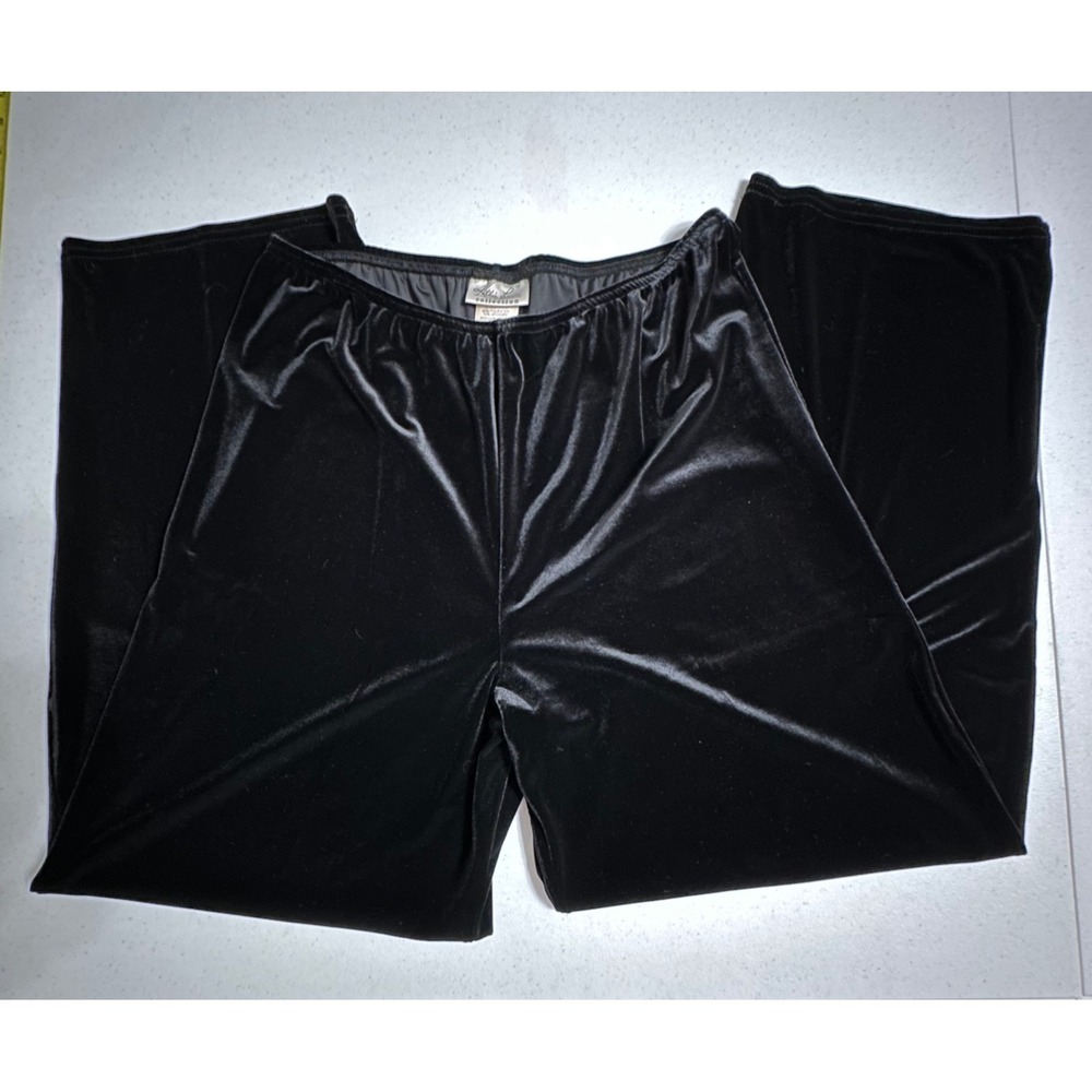 Kathie Lee Collection Wide Leg Velvet Stretch Pants Black Minimalist Vintage L